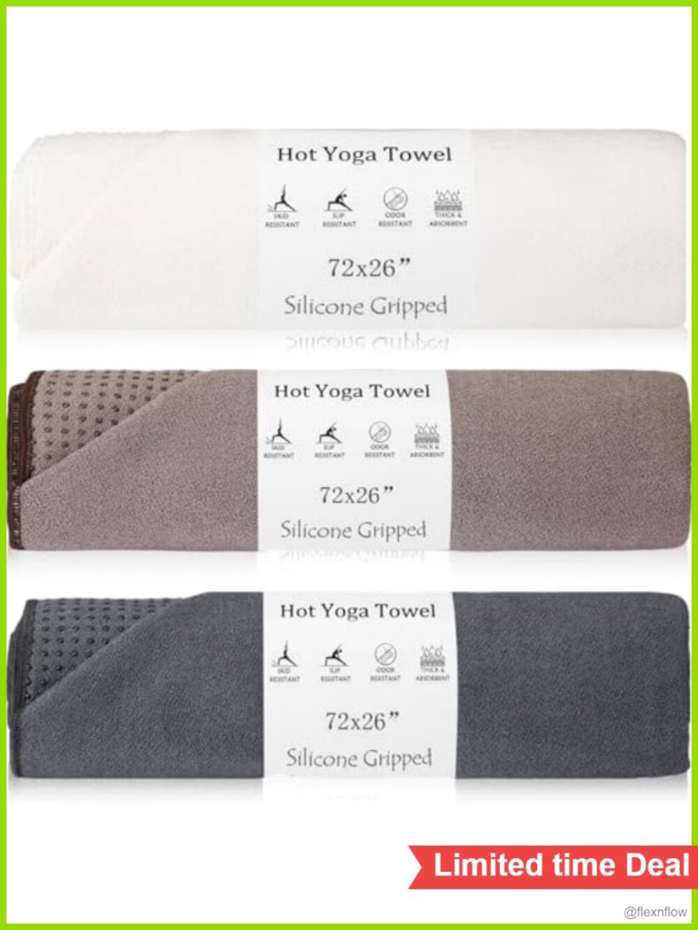 3 Pack Non Slip Hot Yoga Towels Microfiber Grip 72x26